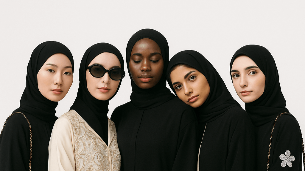 5 mannequin d'origines differentes posent pour les abaya palm paris et inspire l'élégance