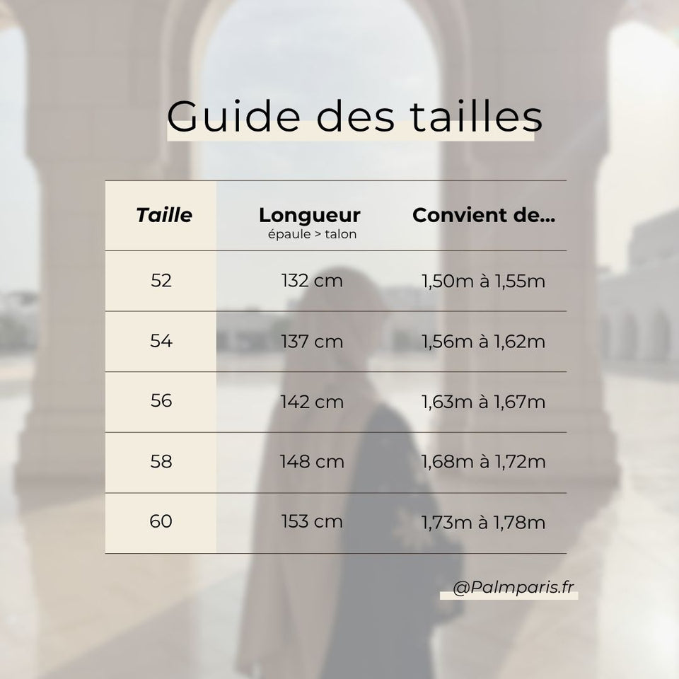 Guide des tailles Palm Paris